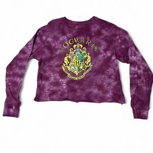 Harry Potter Hogwarts Tie-Dye Purple Long Sleeve Shirt Size Medium 100% Cotton